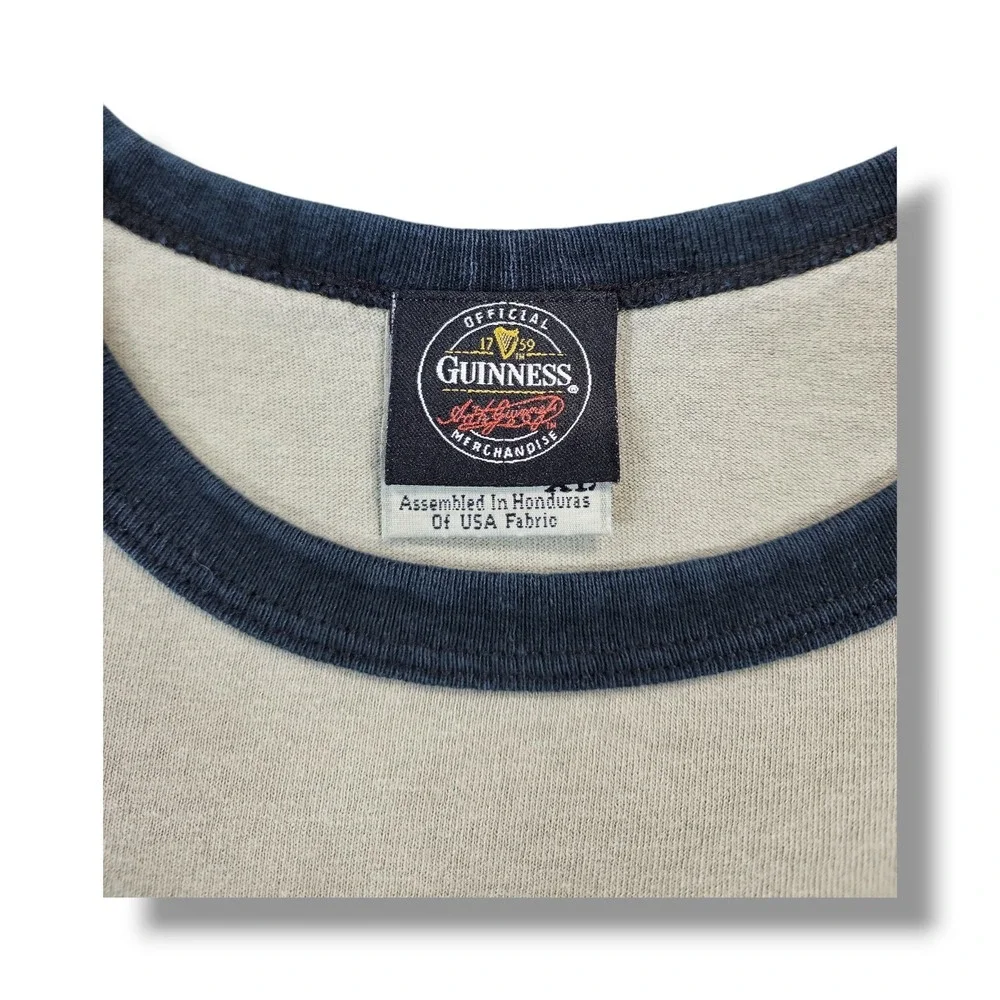 Guinness Official Merchandise Soccer Logo 3/4 Sleeve Olive/Black T-Shirt Mens XL